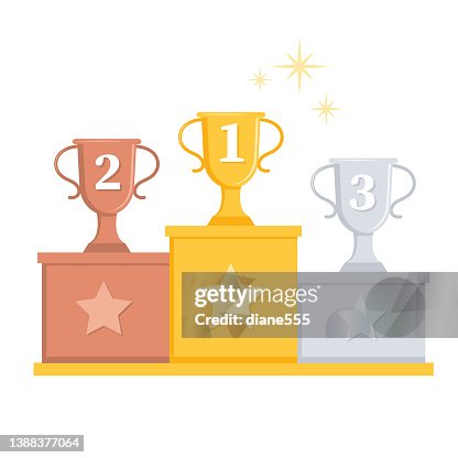 Award Podium with Colored Trophies on Transparent Background Award Podium with Colored Trophies on Transparent Background