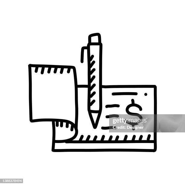 checkbook hand drawn icon, doodle style vector illustration - cartoon bank check stock illustrations