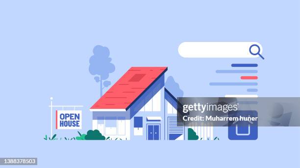 haus zu vermieten und zu verkaufen suchergebnisse konzept vektor illustration. - verkaufen stock-grafiken, -clipart, -cartoons und -symbole