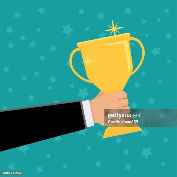hand holding a winning gold trophy - pride awards ceremony stock illustrations