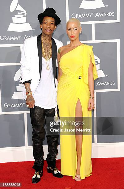 Rapper Wiz Khalifa and model Amber Rose arrive at the 54th Annual GRAMMY Awards held at Staples Center on February 12, 2012 in Los Angeles,...