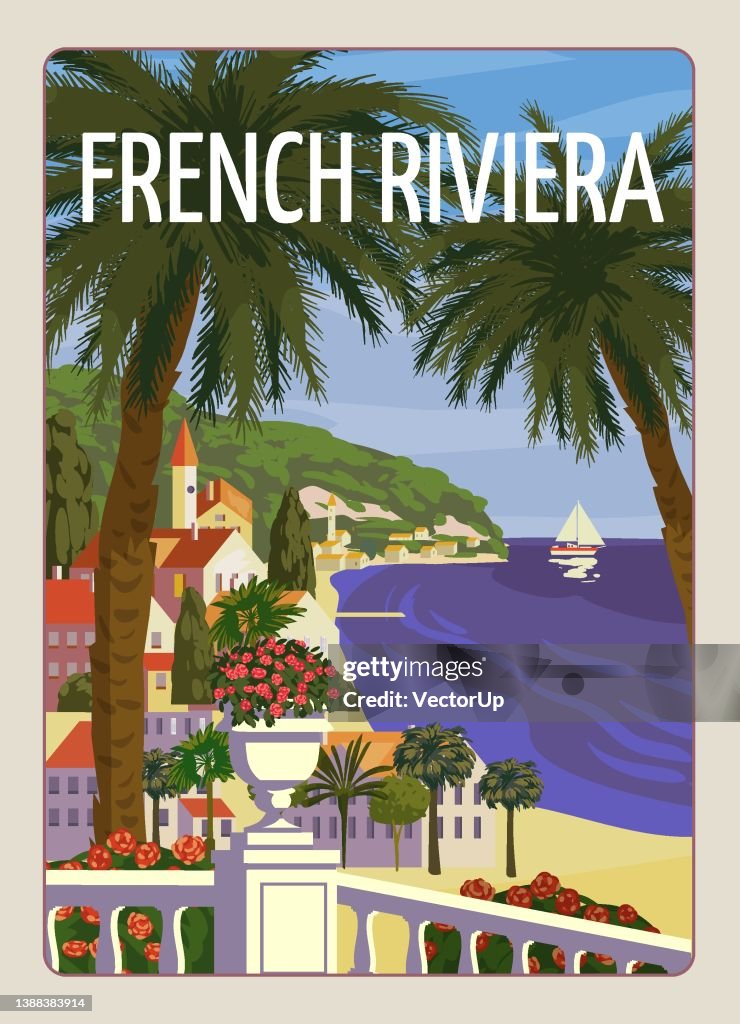 Ilustração artísticos | French Riviera Nice coast poster vintage ...