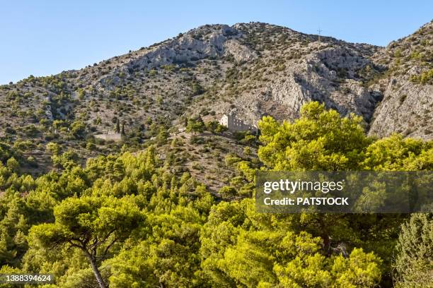 hermitage draceva ruins in the vicinity of murvica village, brac island, croatia - brac eiland stockfoto's en -beelden