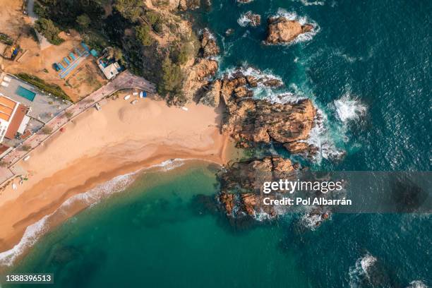 aerial view of tossa de mar beach, in gerona province, catalonia, spain. - tossa de mar bildbanksfoton och bilder