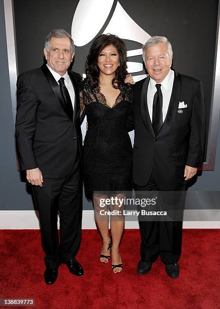 President and C.E.O. Leslie Moonves, TV personality Julie Chen and New England Patriots owner Robert Kraft arrive at the 54th Annual GRAMMY Awards...