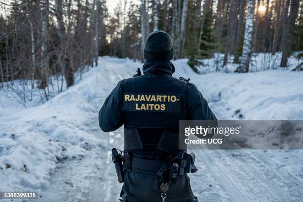 Border patrol guards at the small village of Nuijamaa, around 3 hours drive from Helsinki, another land border crossing between Finland and Russia,...
