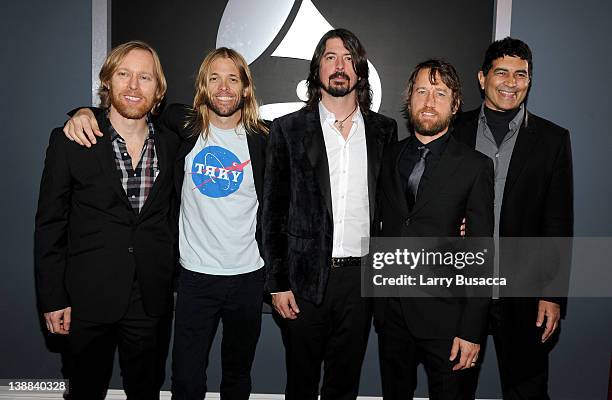 Nate Mendel, Taylor Hawkins, Dave Grohl, Chris Shiflett and Pat Smear of the Foo Fighters arrive at the 54th Annual GRAMMY Awards held at Staples...