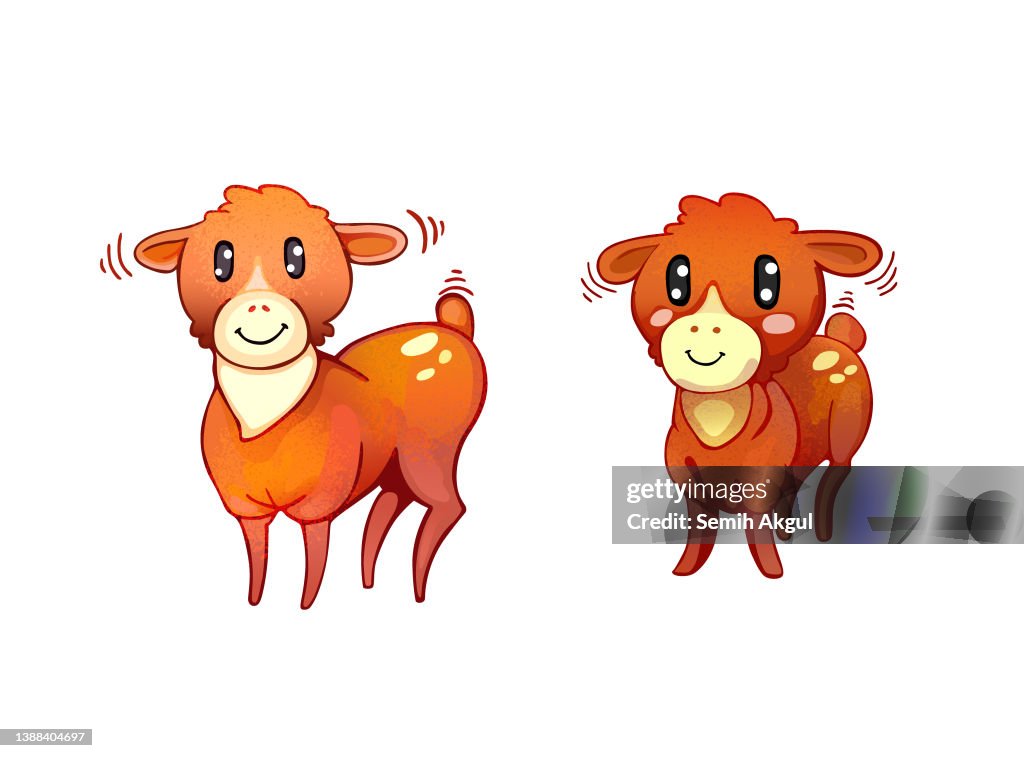 Cute Cartoon Gazelle Mom and Its Baby Vector Illustration