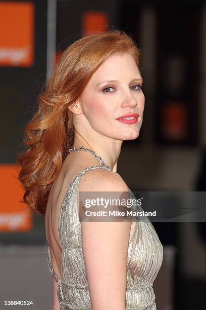 Jessica Chastain arrives at the Orange British Academy Film Awards at The Royal Opera House on February 12, 2012 in London, England.