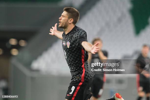 Andrej Kramarić of Croatia celebrates his goal during the international friendly match between Croatia and Bulgaria at Education City Stadium on...