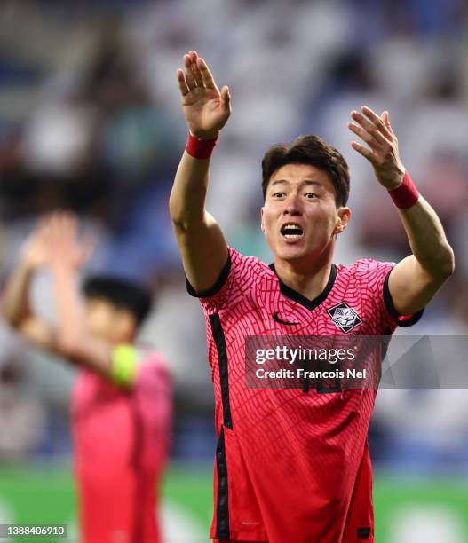 Hwang Ui Jo of South Korea reacts during the FIFA World Cup Qatar 2022 oqualification match between United Arab Emirates and South Korea at on March...