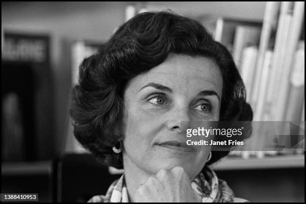 Close-up of American politician San Francisco Board of Supervisors member Dianne Feinstein as she attends a Candidates' Day event at the Douglas...