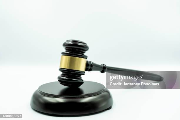 wooden gavel isolated on white workplace for consultant lawyer concept - mazo fotografías e imágenes de stock