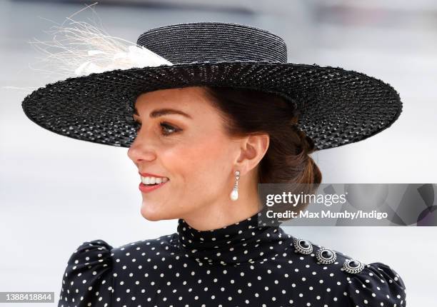 Catherine, Duchess of Cambridge attends a Service of Thanksgiving for the life of Prince Philip, Duke of Edinburgh at Westminster Abbey on March 29,...