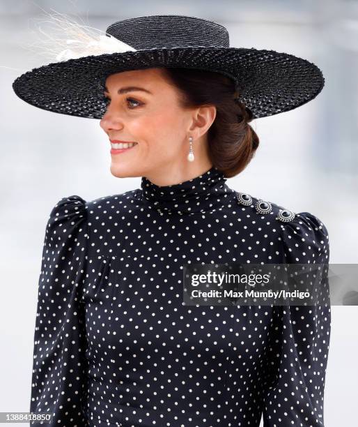 Catherine, Duchess of Cambridge attends a Service of Thanksgiving for the life of Prince Philip, Duke of Edinburgh at Westminster Abbey on March 29,...