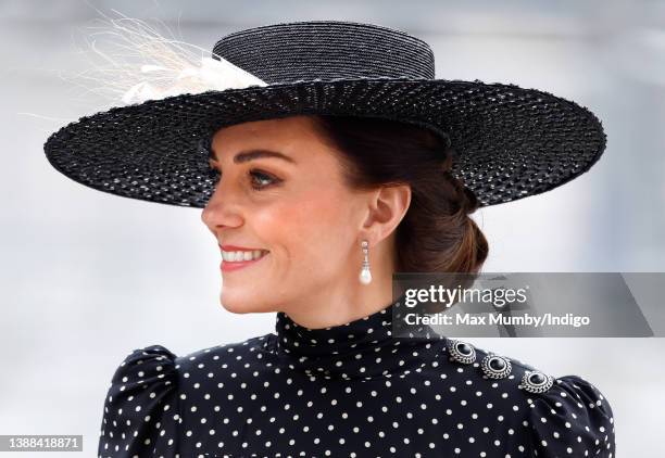 Catherine, Duchess of Cambridge attends a Service of Thanksgiving for the life of Prince Philip, Duke of Edinburgh at Westminster Abbey on March 29,...