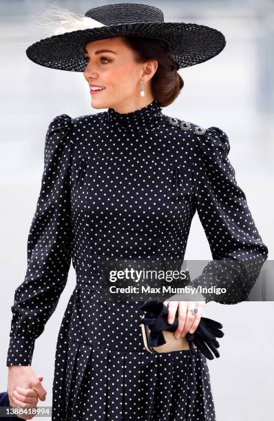 Catherine, Duchess of Cambridge attends a Service of Thanksgiving for the life of Prince Philip, Duke of Edinburgh at Westminster Abbey on March 29,...