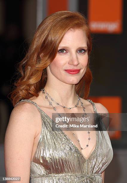 Jessica Chastain arrives at the Orange British Academy Film Awards at The Royal Opera House on February 12, 2012 in London, England.