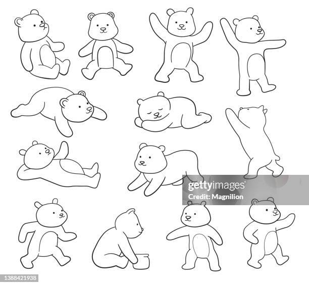 ilustrações de stock, clip art, desenhos animados e ícones de teddy bear pose doodle set - filhote de animal