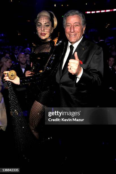 Lady Gaga and Tony Bennett attend The 54th Annual GRAMMY Awards at Staples Center on February 12, 2012 in Los Angeles, California.