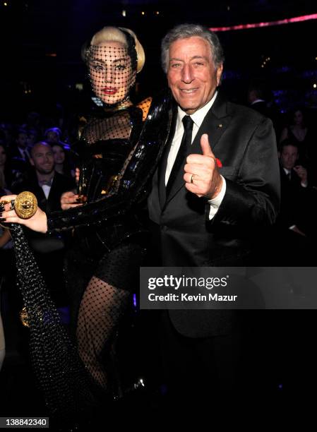 Lady Gaga and Tony Bennett attend The 54th Annual GRAMMY Awards at Staples Center on February 12, 2012 in Los Angeles, California.