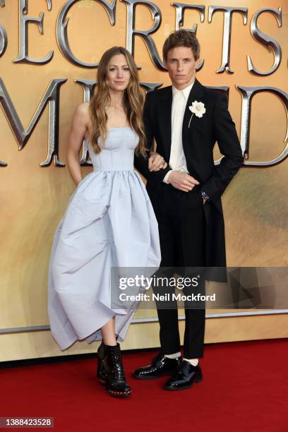 Eddie Redmayne and Hannah Bagshawe attend the "Fantastic Beasts: The Secrets of Dumbledore" world premiere at The Royal Festival Hall on March 29,...