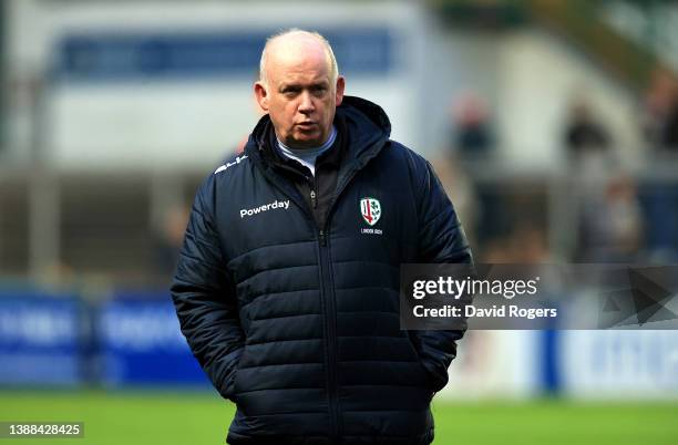 Declan Kidney, the London Irish director of rugby, looks on during the Premiership Rugby Cup match between Leicester Tigers and London Irish at...