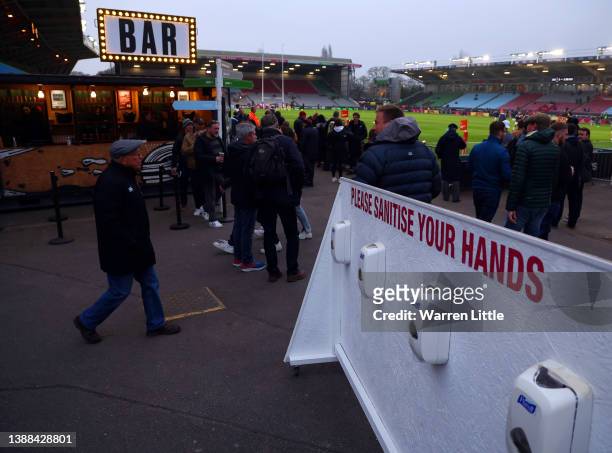 General view of th bar area prior to the Premiership Rugby Cup match between Harlequins and Sale Sharks at Twickenham Stoop on March 29, 2022 in...