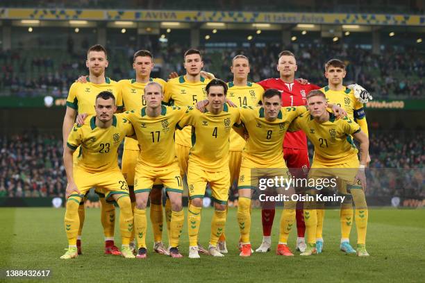 Players of Lithuania pose for a team photograph prior to the international friendly match between Republic of Ireland and Lithuania at Aviva Stadium...