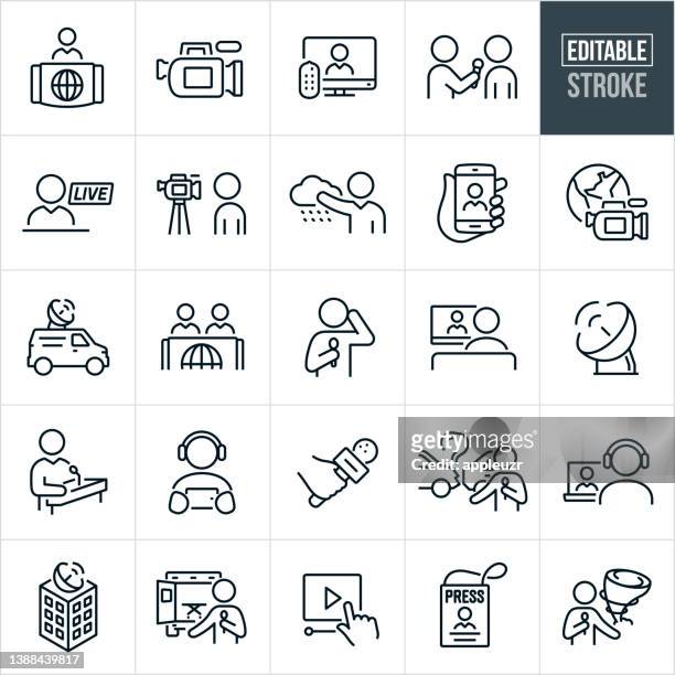 television broadcasting thin line icons - bearbeitbarer strich - interview icon stock-grafiken, -clipart, -cartoons und -symbole