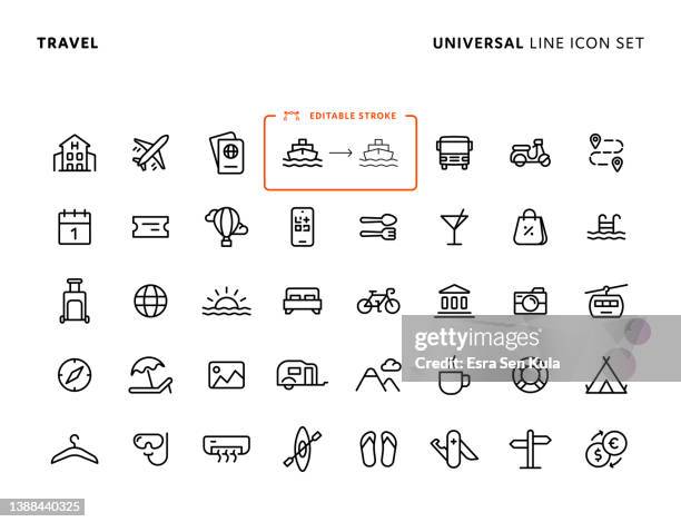 ilustraciones, imágenes clip art, dibujos animados e iconos de stock de conjunto de iconos de línea universal de travel concept con trazo editable. los iconos son adecuados para el diseño de páginas web, aplicaciones móviles, ui, ux y gui. - certificado de inmunización