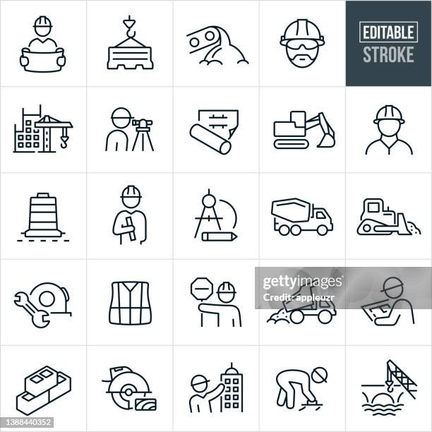 construction thin line icons-editable stroke - kran stock-grafiken, -clipart, -cartoons und -symbole