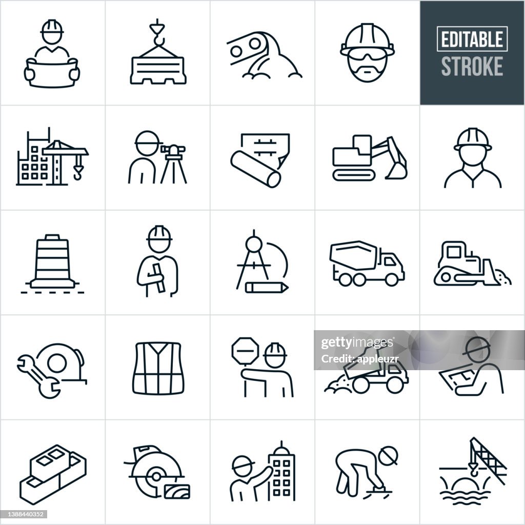 Construction Thin Line Icons - Editable Stroke