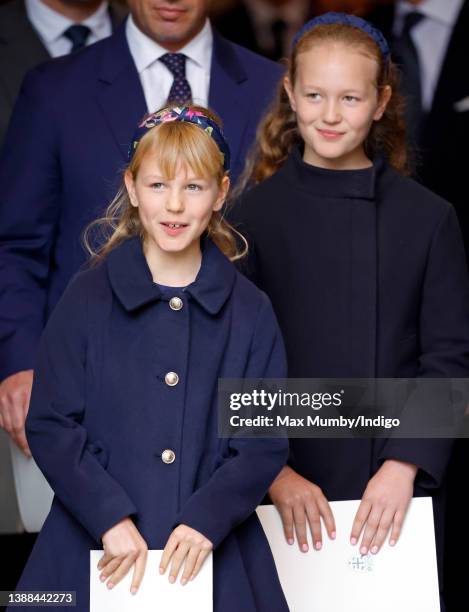 Isla Phillips and Savannah Phillips attend a Service of Thanksgiving for the life of Prince Philip, Duke of Edinburgh at Westminster Abbey on March...