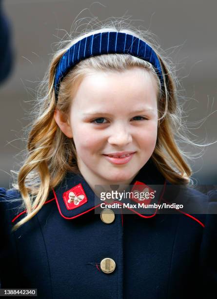 Mia Tindall attends a Service of Thanksgiving for the life of Prince Philip, Duke of Edinburgh at Westminster Abbey on March 29, 2022 in London,...