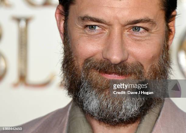 Jude Law attends the World Premiere of "Fantastic Beasts: The Secrets Of Dumbledore" at The Royal Festival Hall on March 29, 2022 in London, England.