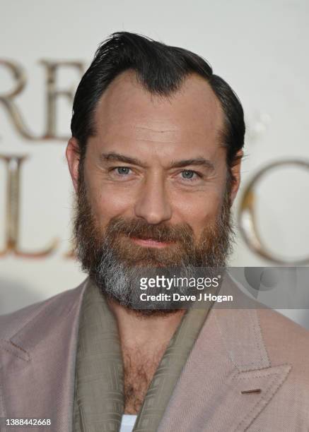 Jude Law attends the World Premiere of "Fantastic Beasts: The Secrets Of Dumbledore" at The Royal Festival Hall on March 29, 2022 in London, England.