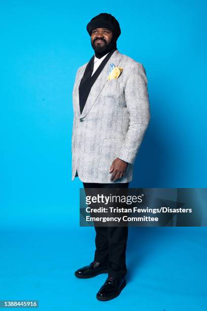 Gregory Porter poses backstage during a Concert for Ukraine at Resorts World Arena on March 29, 2022 in Birmingham, England. All proceeds from...