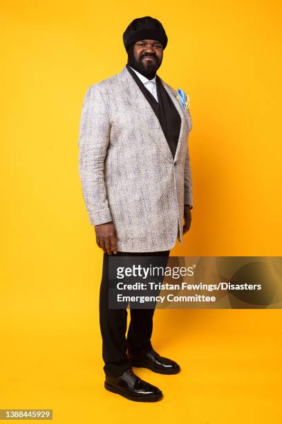 Gregory Porter poses backstage during a Concert for Ukraine at Resorts World Arena on March 29, 2022 in Birmingham, England. All proceeds from...