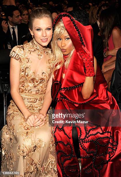 Taylor Swift and Nicki Minaj attend The 54th Annual GRAMMY Awards at Staples Center on February 12, 2012 in Los Angeles, California.