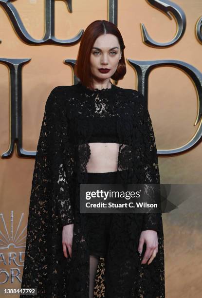 Poppy Corby-Tuech arrives at the "Fantastic Beasts: The Secret of Dumbledore" World Premiere at The Royal Festival Hall on March 29, 2022 in London,...