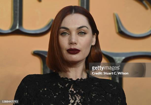 Poppy Corby-Tuech arrives at the "Fantastic Beasts: The Secret of Dumbledore" World Premiere at The Royal Festival Hall on March 29, 2022 in London,...