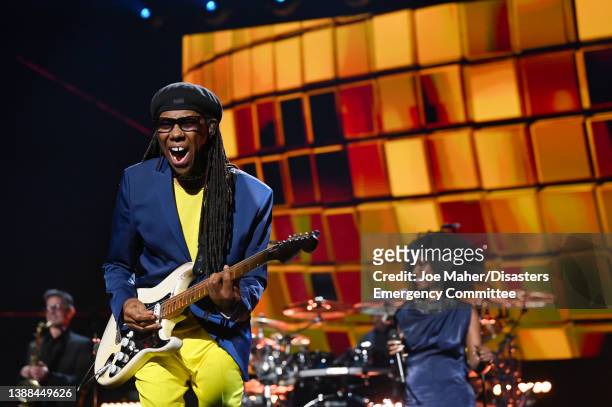 Nile Rogers and Chic perform during a Concert for Ukraine at Resorts World Arena on March 29, 2022 in Birmingham, England. All proceeds from Concert...