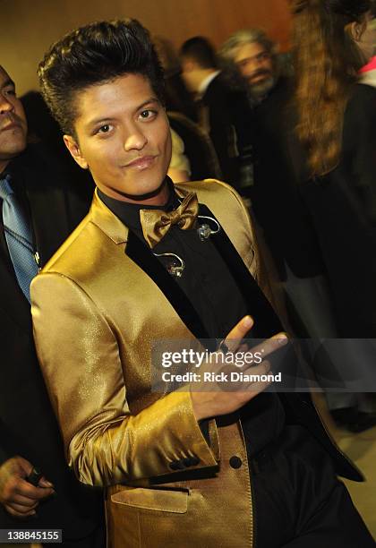 Singer Bruno Mars attends The 54th Annual GRAMMY Awards at Staples Center on February 12, 2012 in Los Angeles, California.