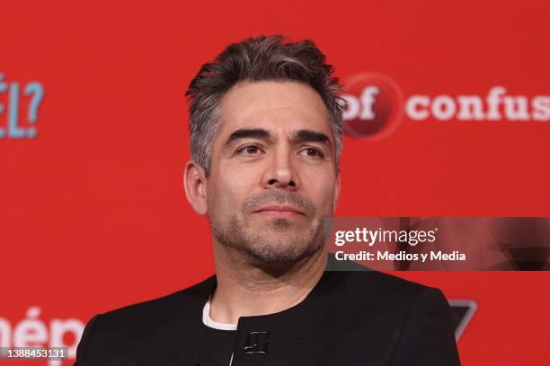 Omar Chaparro looks on during a press conference to present the film ¿Y cómo es él? at Cinepolis Universidad on March 29, 2022 in Mexico City, Mexico.