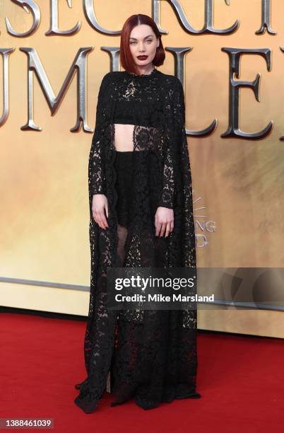 Poppy Corby-Tuech attends "Fantastic Beasts: The Secrets of Dumbledore" World Premiere at The Royal Festival Hall on March 29, 2022 in London,...