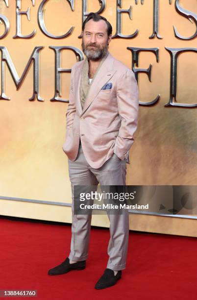 Jude Lawattends "Fantastic Beasts: The Secrets of Dumbledore" World Premiere at The Royal Festival Hall on March 29, 2022 in London, England.