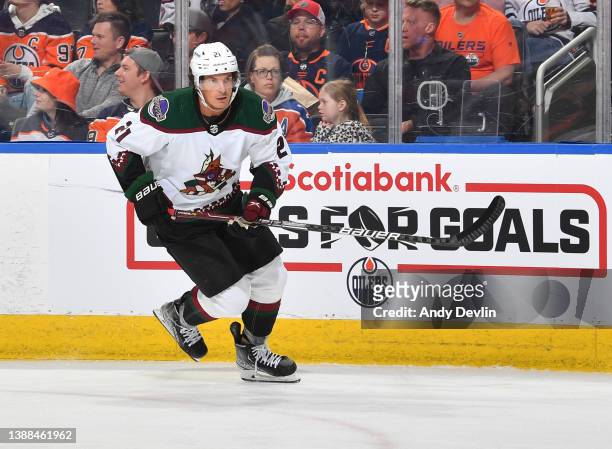March 28: Loui Eriksson of the Arizona Coyotes skates during the game against the Edmonton Oilers on March 28, 2022 at Rogers Place in Edmonton,...