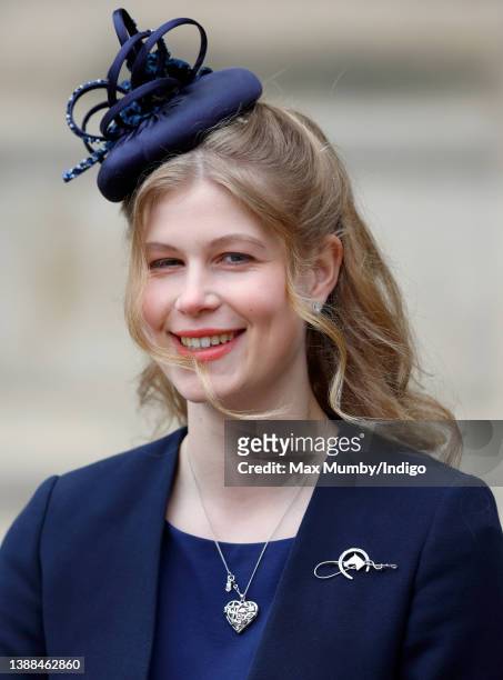 Lady Louise Windsor attends a Service of Thanksgiving for the life of Prince Philip, Duke of Edinburgh at Westminster Abbey on March 29, 2022 in...