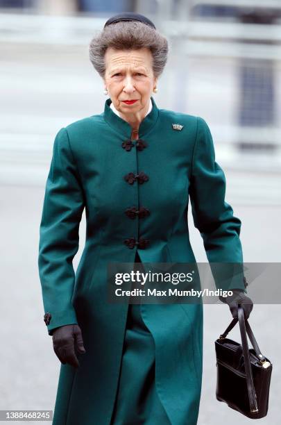 Princess Anne, Princess Royal attends a Service of Thanksgiving for the life of Prince Philip, Duke of Edinburgh at Westminster Abbey on March 29,...